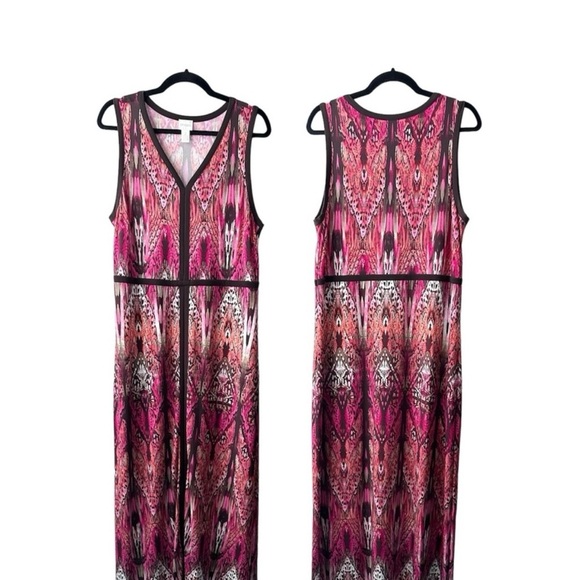 Chico's Maxi Dress Size 2Pink Brown Womens 12 Large Art Nouveau Butterfly Print - Picture 7 of 12